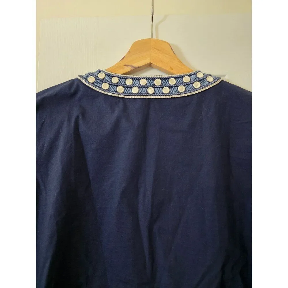 Tory Burch Ariana Crisp Poplin Mirror Applique Tunic 4 Navy